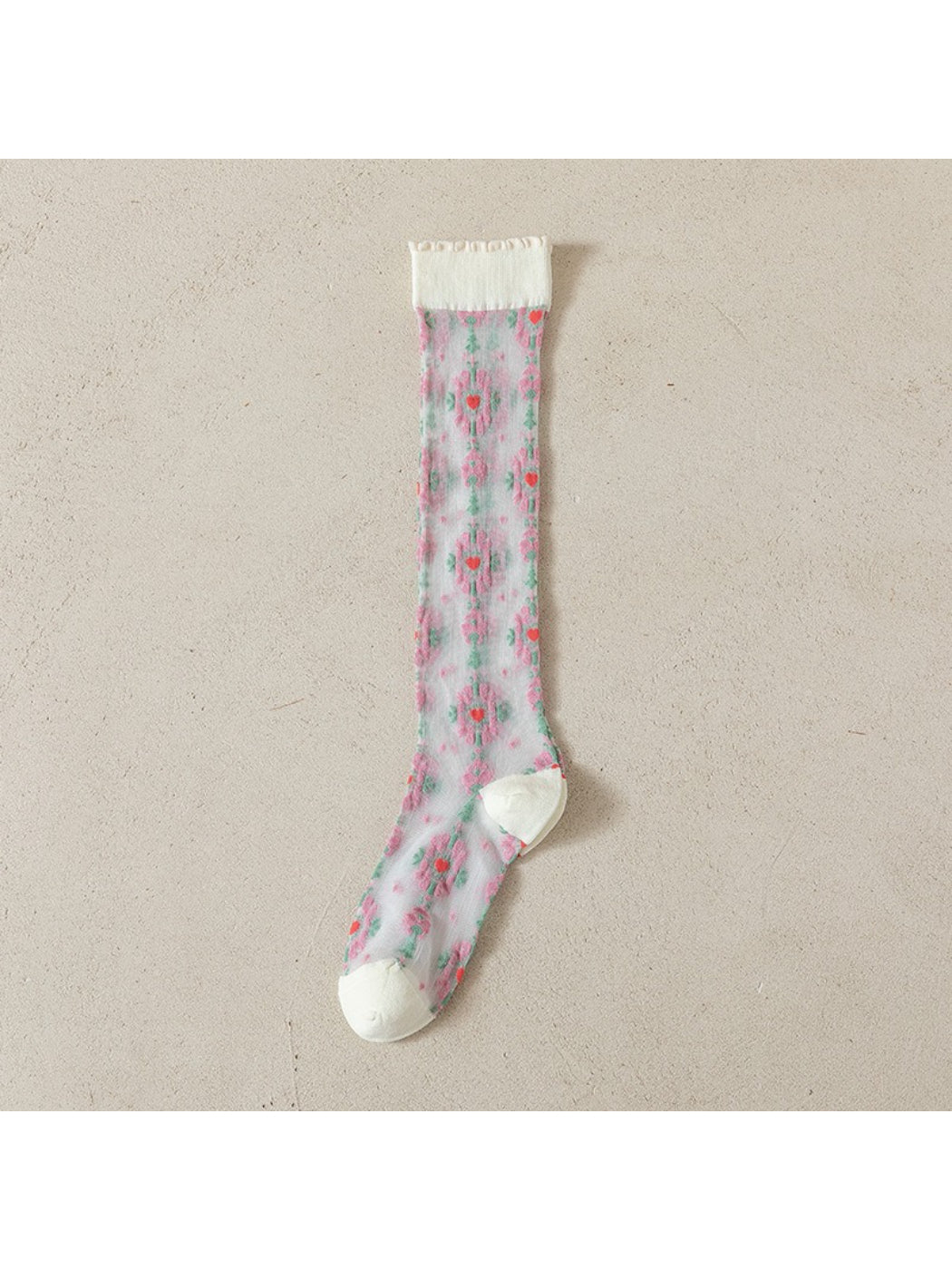 Multiple pairs of Rufia sheer crew socks arranged in a fan shape