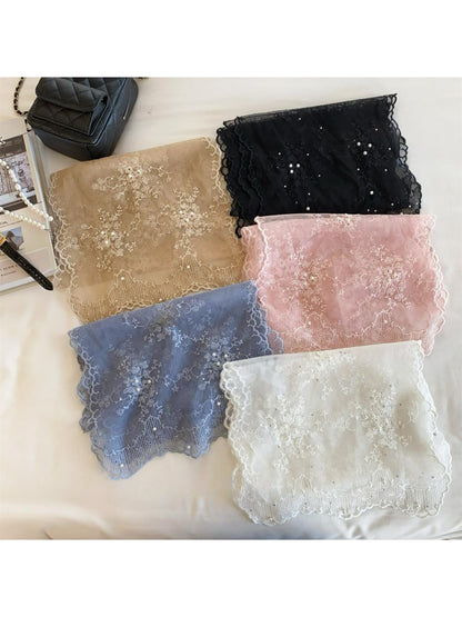 Scarvii - Floral Embroidery Long Lace Scarf