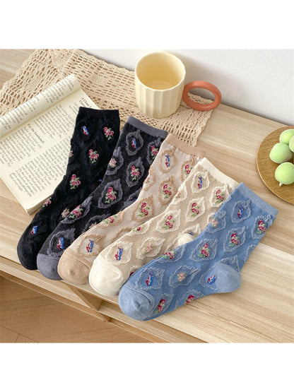Rufia - Vintage Rose Relief Knit Crew Socks