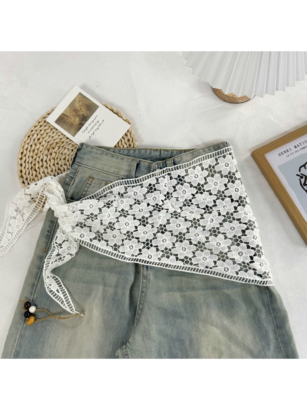 Scarvii - Floral Hollow-Out Triangle Bandana Scarf