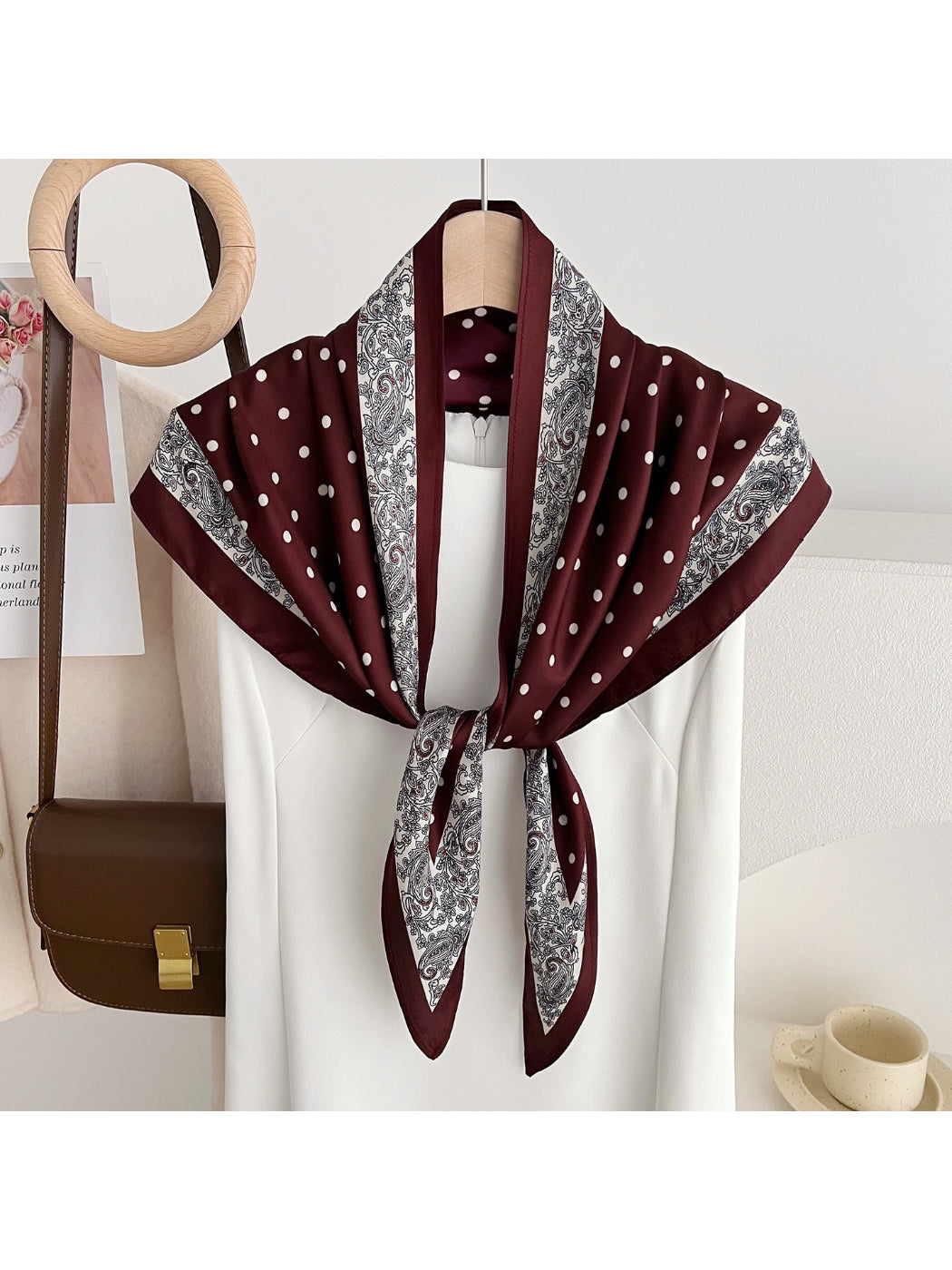 Scarvii Burgundy Polka Dot Triangle Scarf