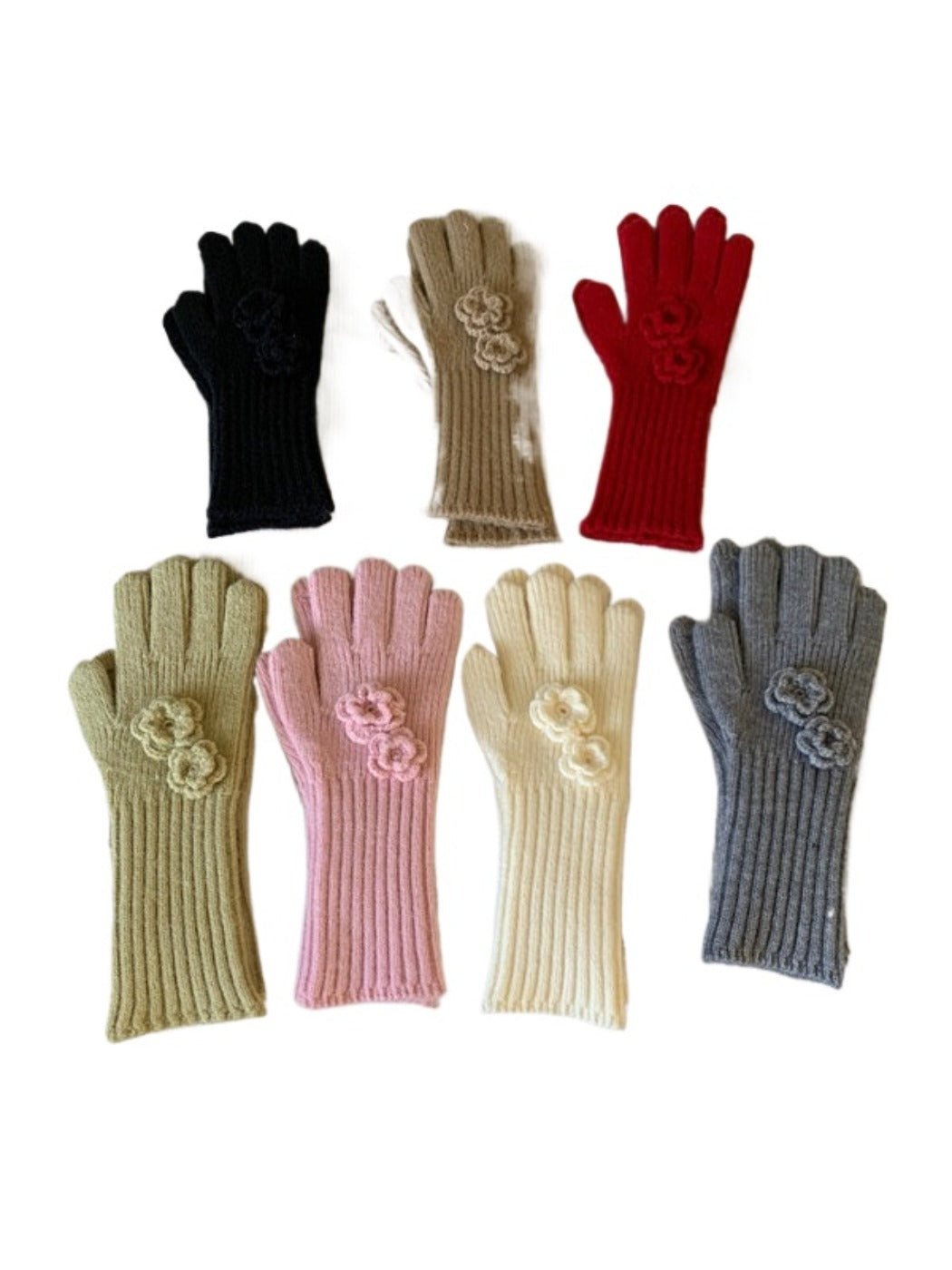Gloving - Thickened Full-Cover Knitted Gloves with Flower