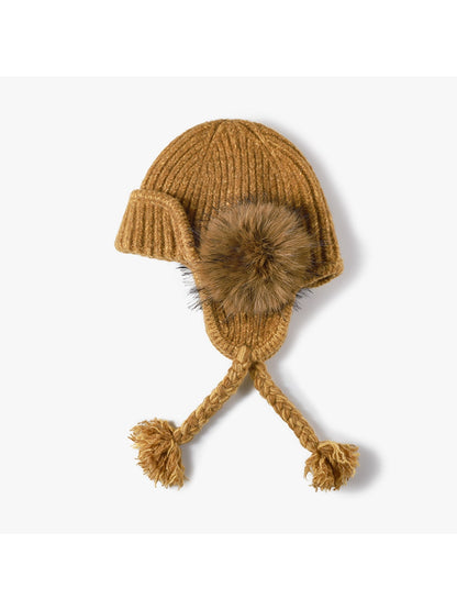Haila - Braided Pom Earflap Knit Balaclava Hat