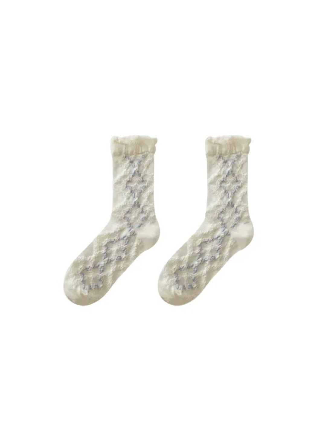 Rufia - Floral Argyle Ruffled-Cuff Crew Socks