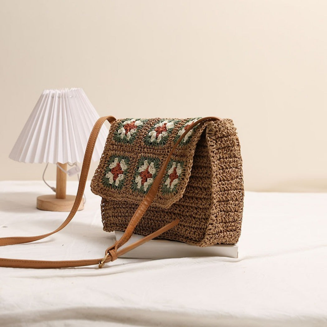 Cosbai - Boho Brown Floral Flip-Top Crossbody Bag