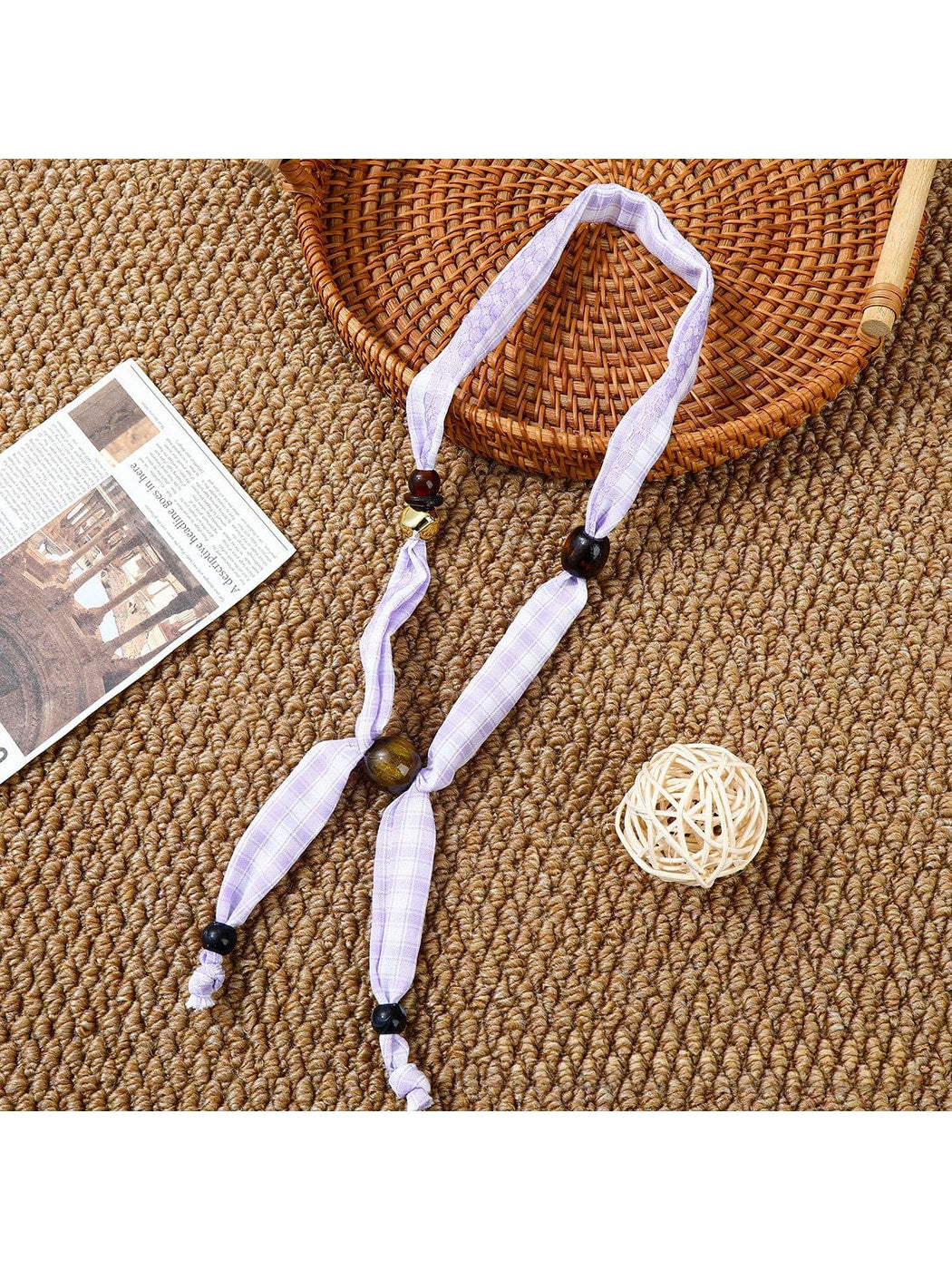 Scarvii - Minimalist Beaded Ribbon Style Narrow Scarf