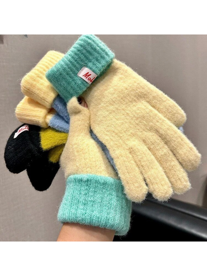 Gloving - Colorblock Fuzzy Texture Gloves