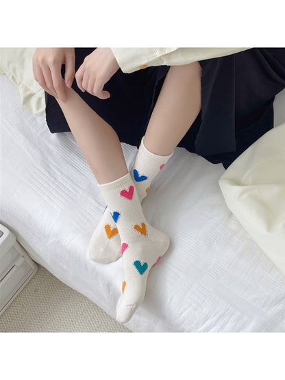 Rufia - Color Heart Pattern Crew Socks
