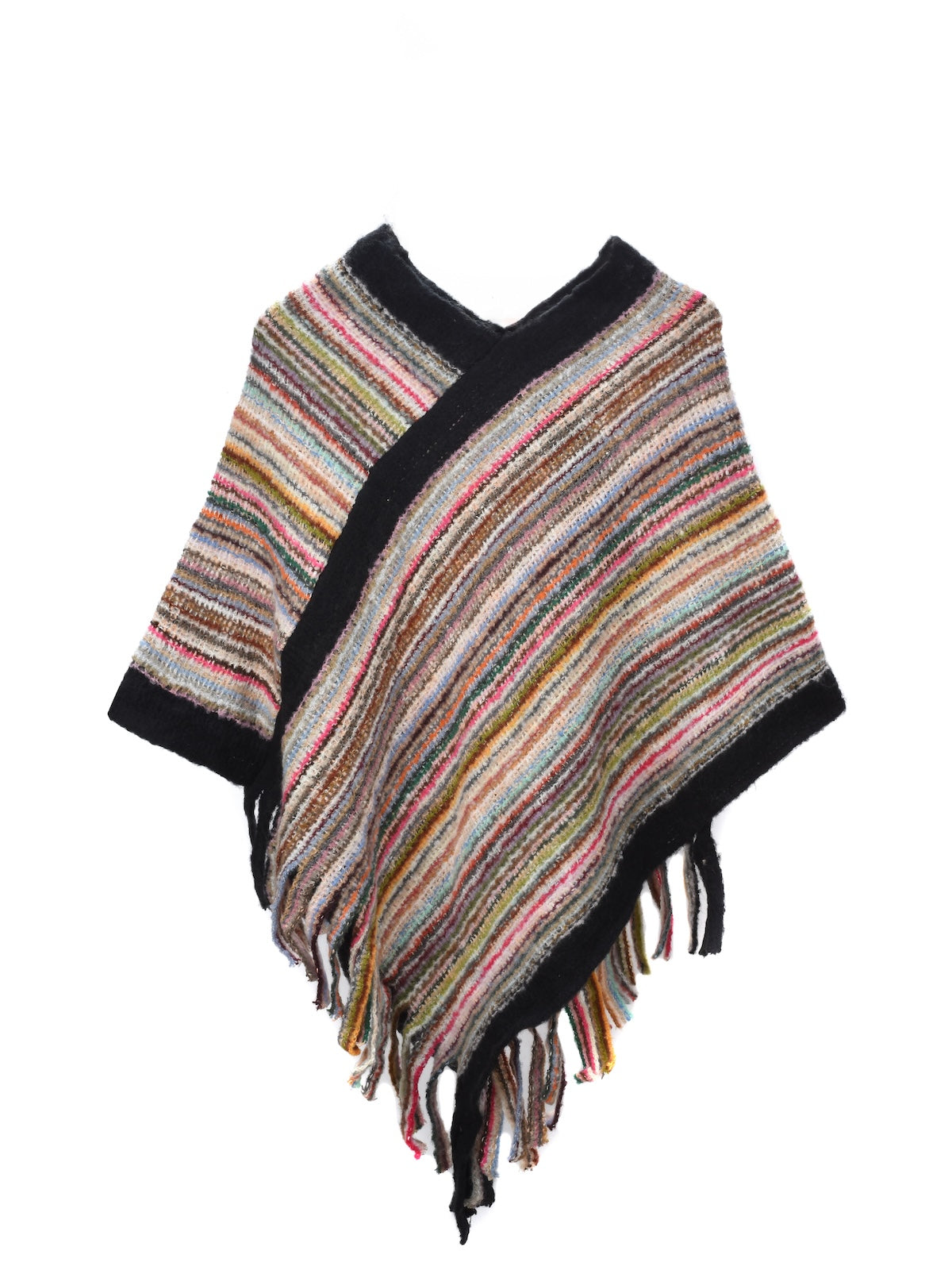 Scarvii – Striped Fringe Knit Shawl