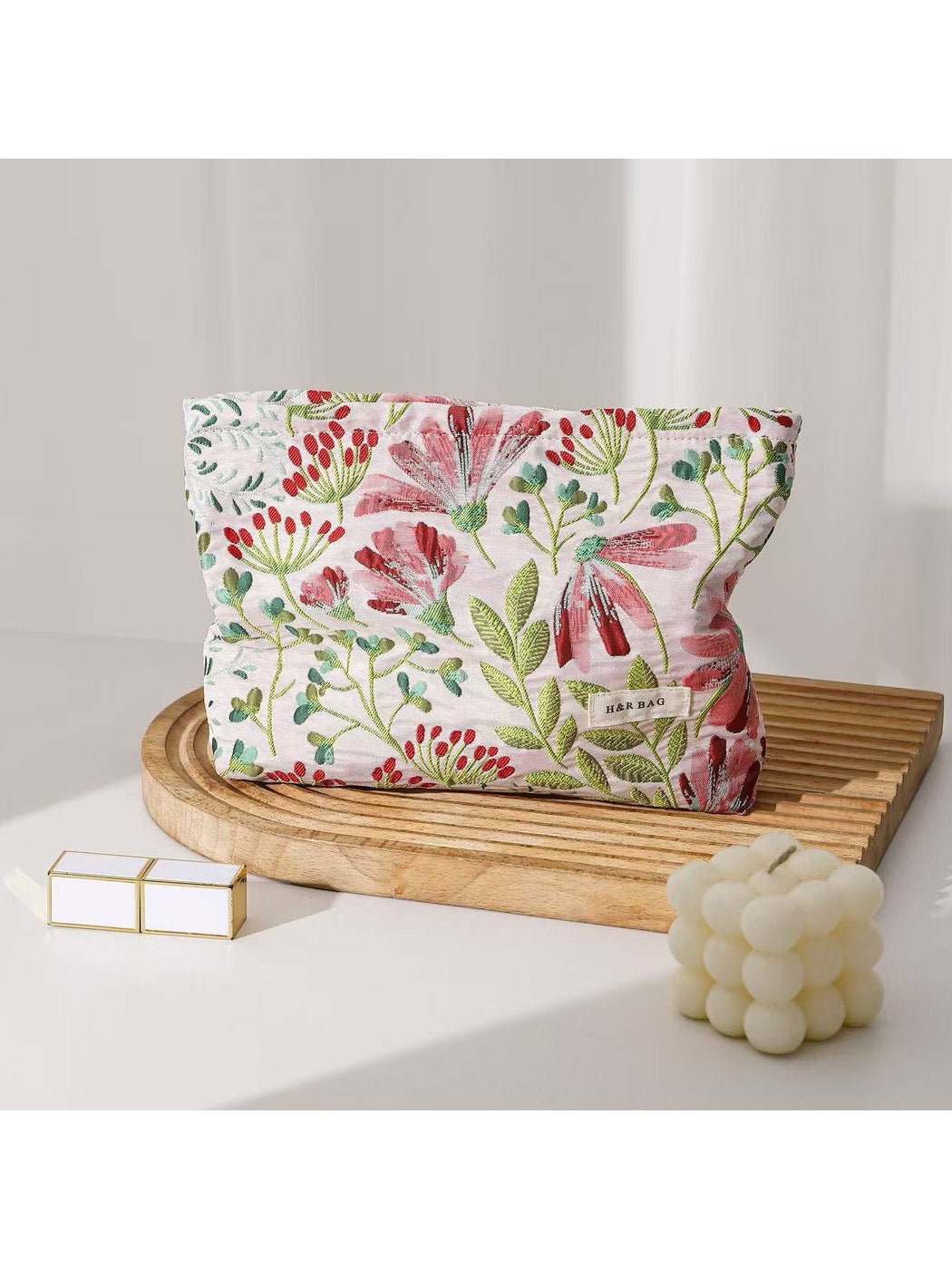 Cosbai - Fresh Floral Zipper Cosmetic Organizer Bag