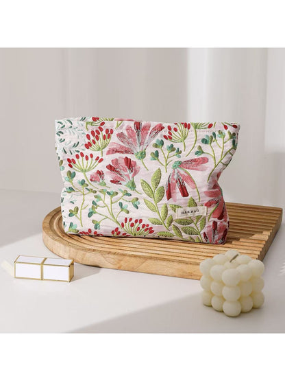 Cosbai - Fresh Floral Zipper Cosmetic Organizer Bag