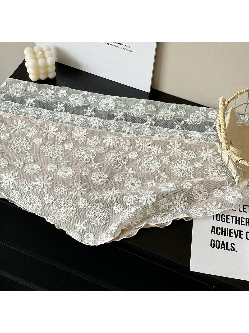 Scarvii - Floral Lace Embroidery Double Layer Triangle Scarf