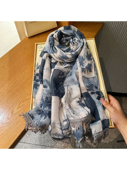 Scarvii - Vintage Blue Patchwork Summer Wrap Scarf