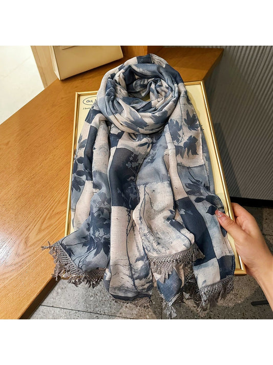 Scarvii - Vintage Blue Patchwork Summer Wrap Scarf