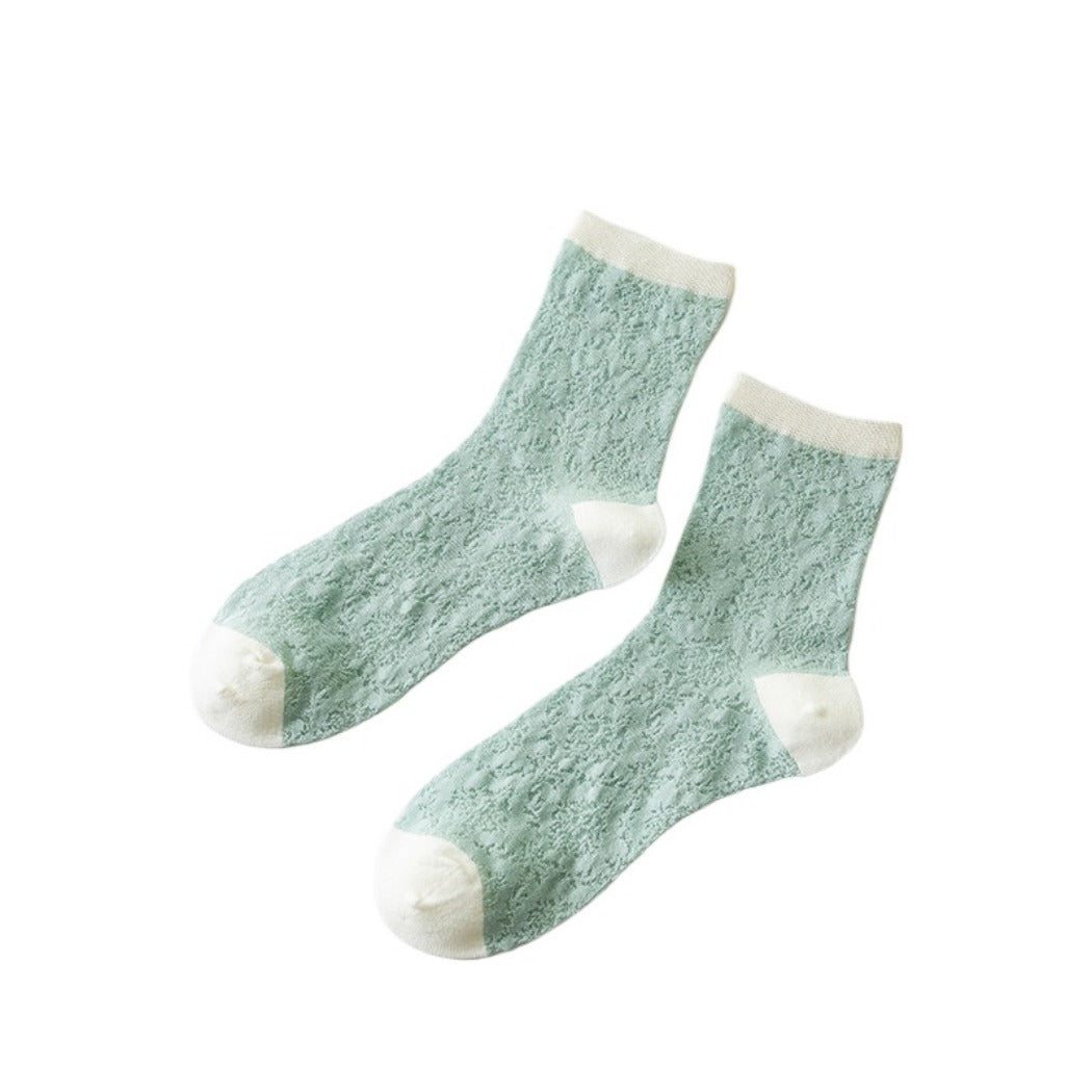 Rufia - Delicate Floral Mid-Calf Mesh Socks -Thin & Breathable