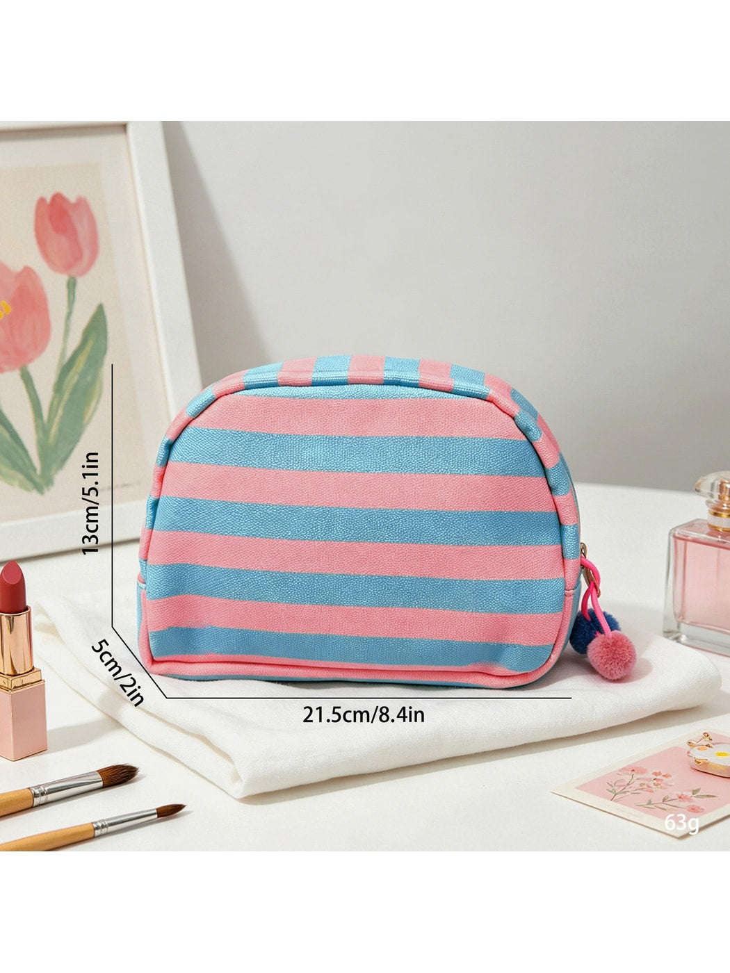 Cosbai - Striped Half-moon Cosmetic Organizer Bag