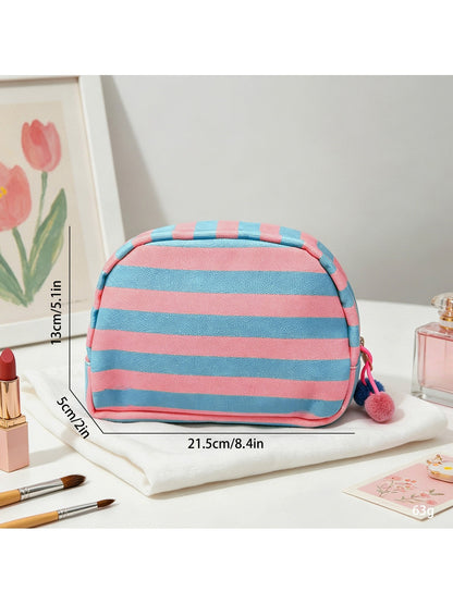 Cosbai - Striped Half-moon Cosmetic Organizer Bag
