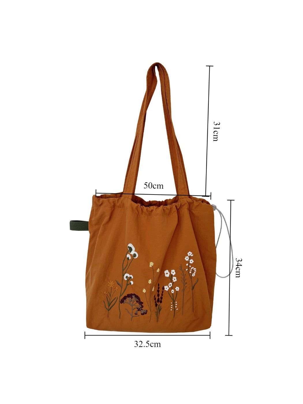 Cosbai - Floral Embroidery Drawstring Tote Bag