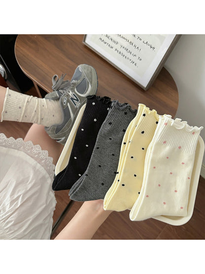 Rufia - Soft Polka Dot Ruffled Crew Socks product image 3