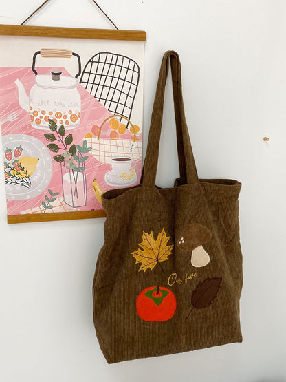 Cosbai – Embroidered Corduroy Tote Bag