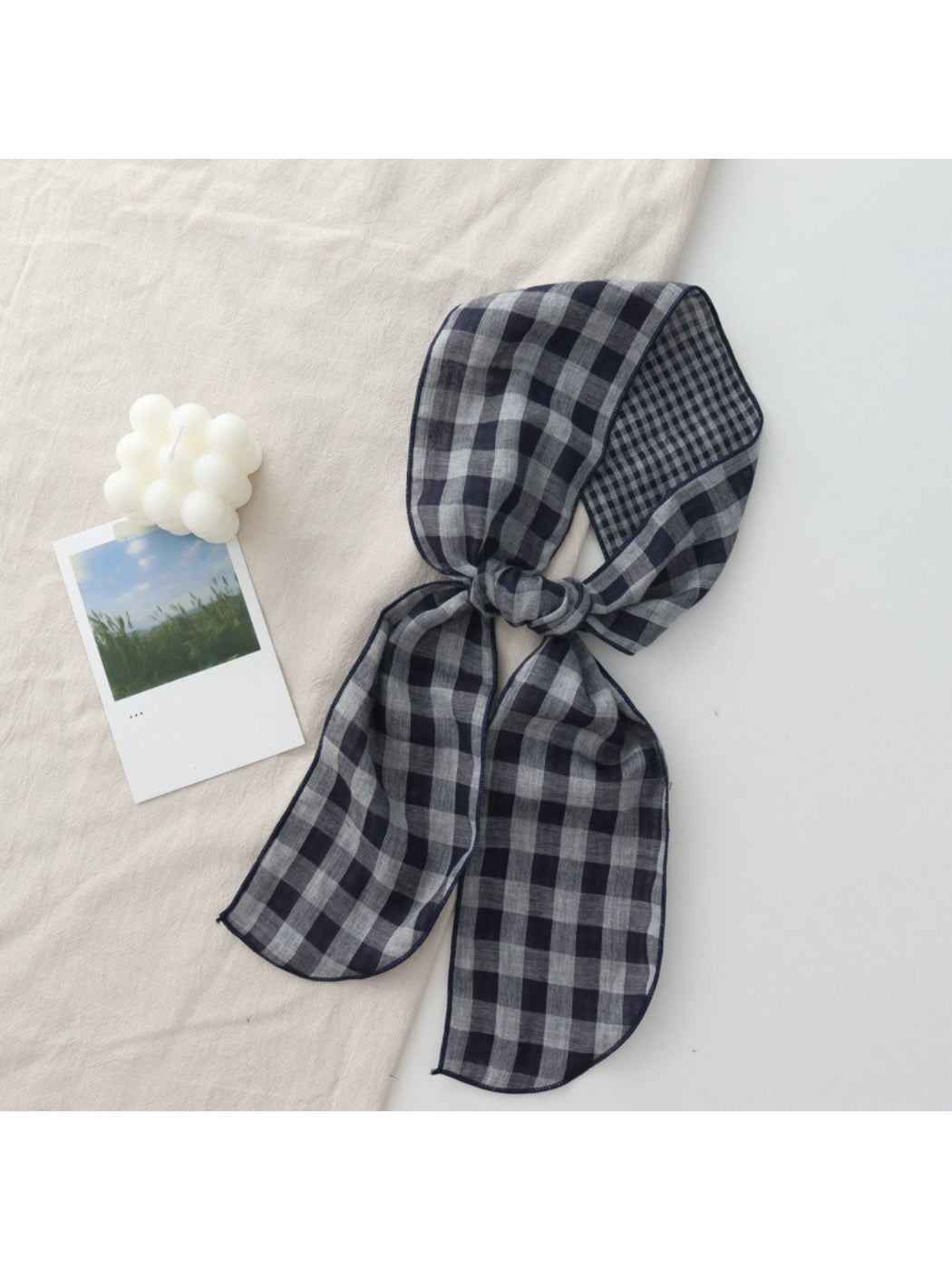 Scarvii Everyday Plaid Skinny Scarf displayed flat showing full length and plaid design