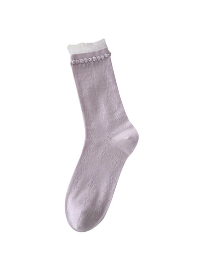Rufia - Creamy Muted Pastels Openwork Crew Socks