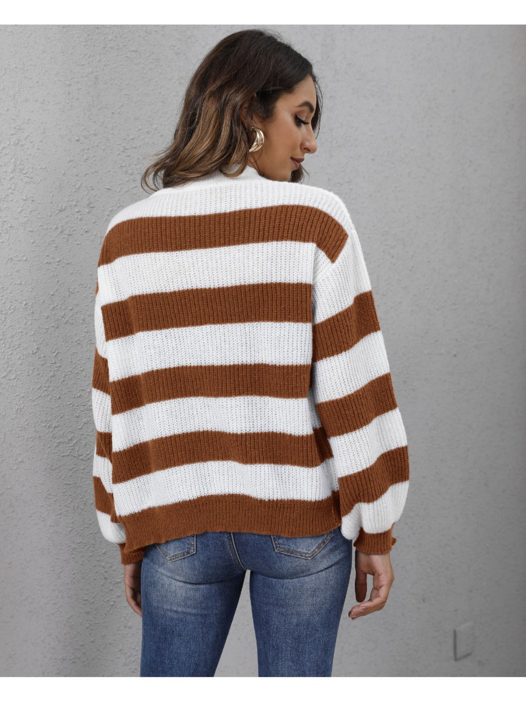 Crosa Color-blocked Striped Knitted Cardigan with Buttons showing color block detail and stripe detail