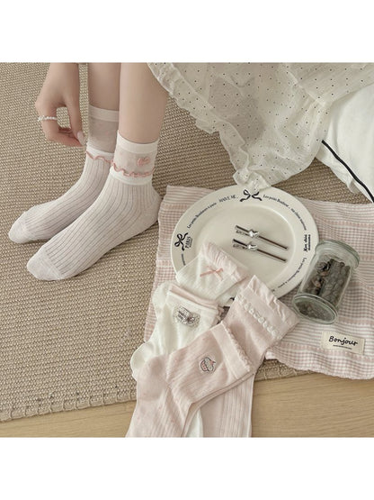 Rufia - Pink Tones Cute Ribbed Crew Socks