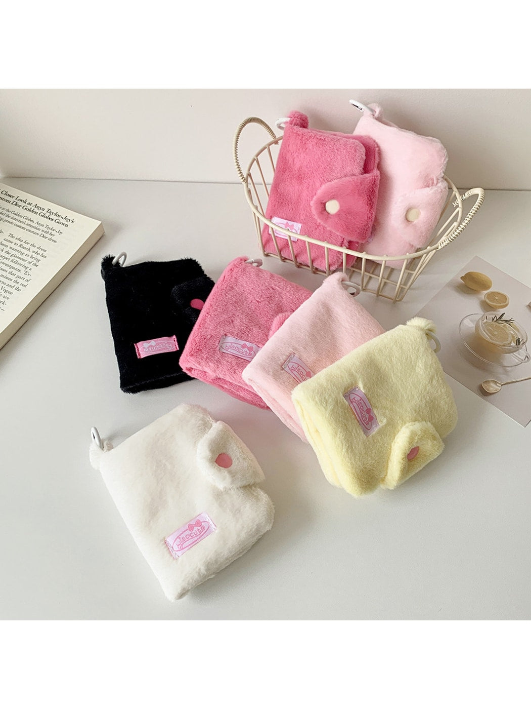 Cosbai - Solid Color Fold Over Plush Coin Purse