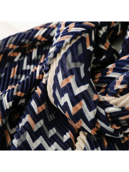 Scarvii - Vintage Navy Crinkled Scarf with Geometric