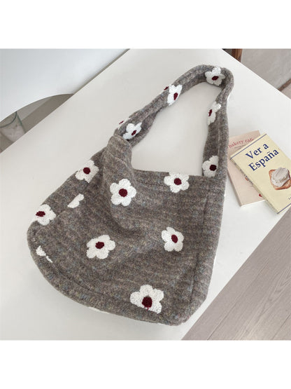 Cosbai - Floral Textured Shoulder Tote Bag