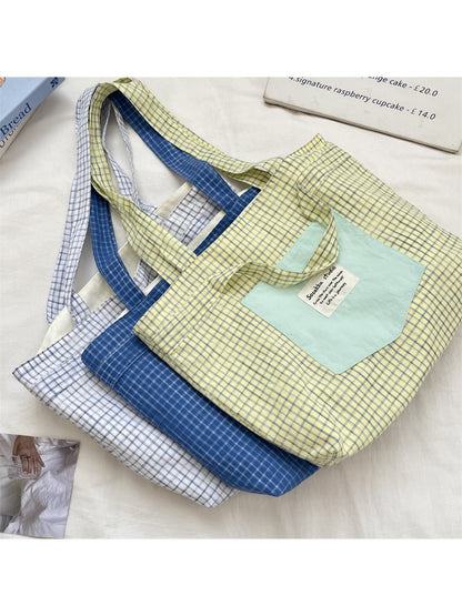 Cosbai - Patchwork Plaid Tote Bag & Shoulder Bag