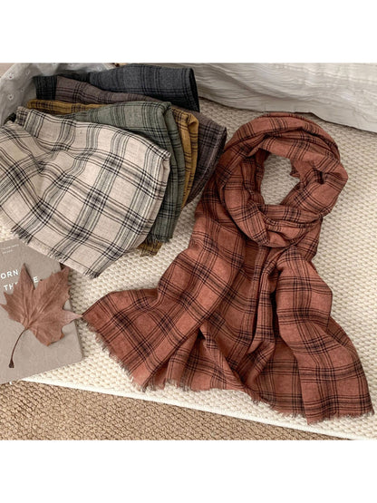 Scarvii - Washed Plaid Fabric Scarf