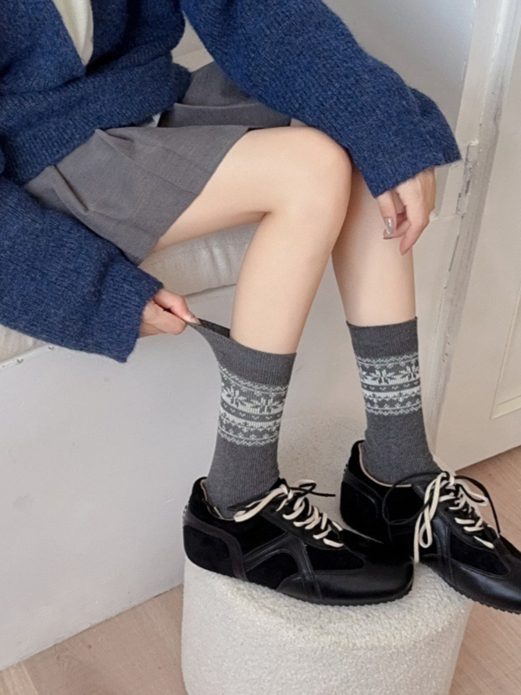 Rufia - Double-knit Mid-calf Socks with Bohemian-style
