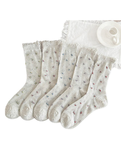 Rufia - Floral Pattern Ribbed Crew Socks