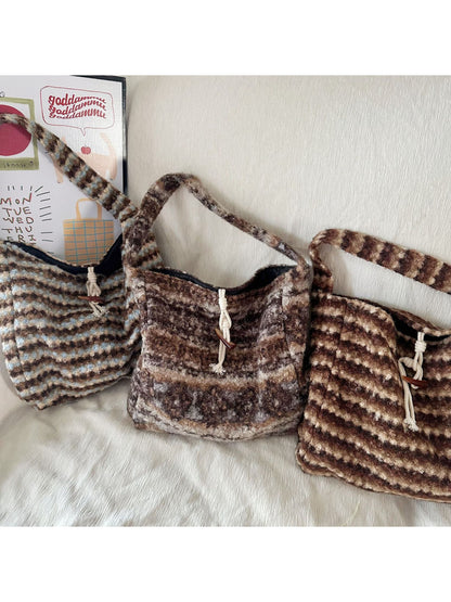 Cosbai - Soft Plaid Drawstring Shoulder Bag
