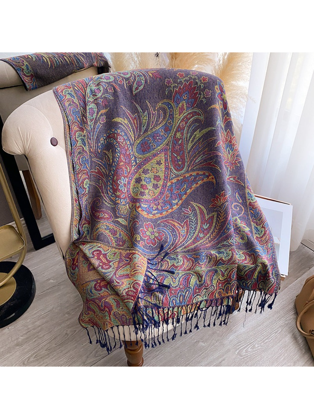 Scarvii - Paisley Print Fringe Trim Scarf