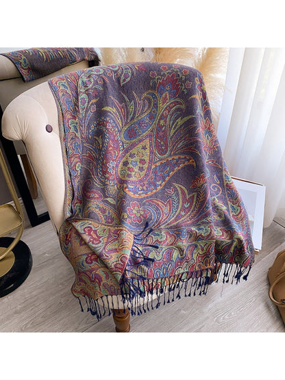 Scarvii - Paisley Print Fringe Trim Scarf