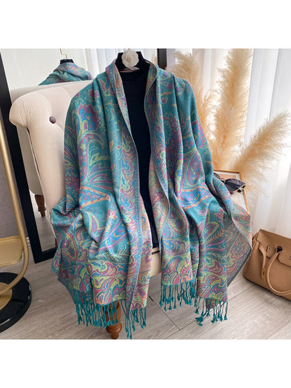 Scarvii - Paisley Print Fringe Trim Scarf