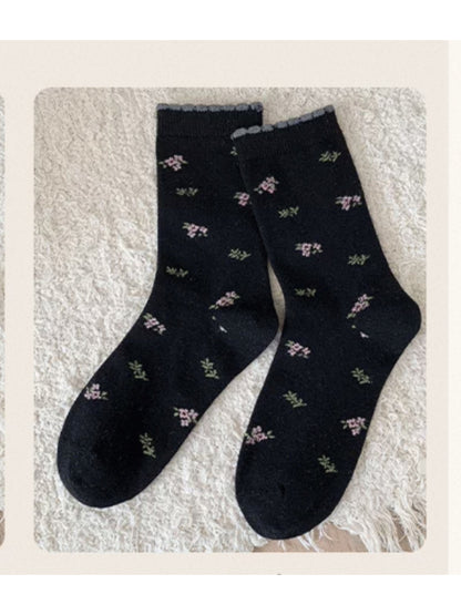 Rufia - Ditsy Floral Scalloped Cuff Crew Socks