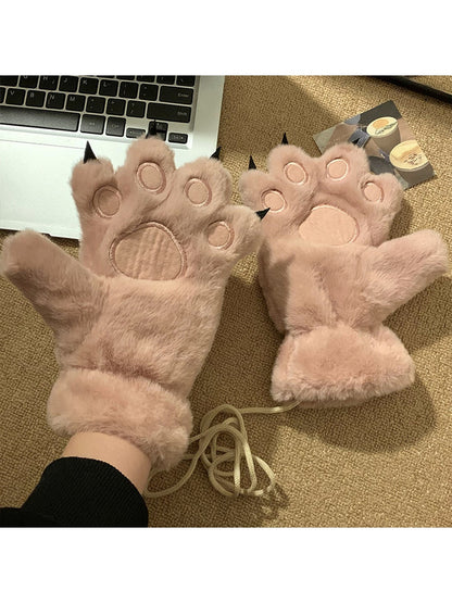 Gloving - Women's Cute Plush Bear Paw Winter Gloves