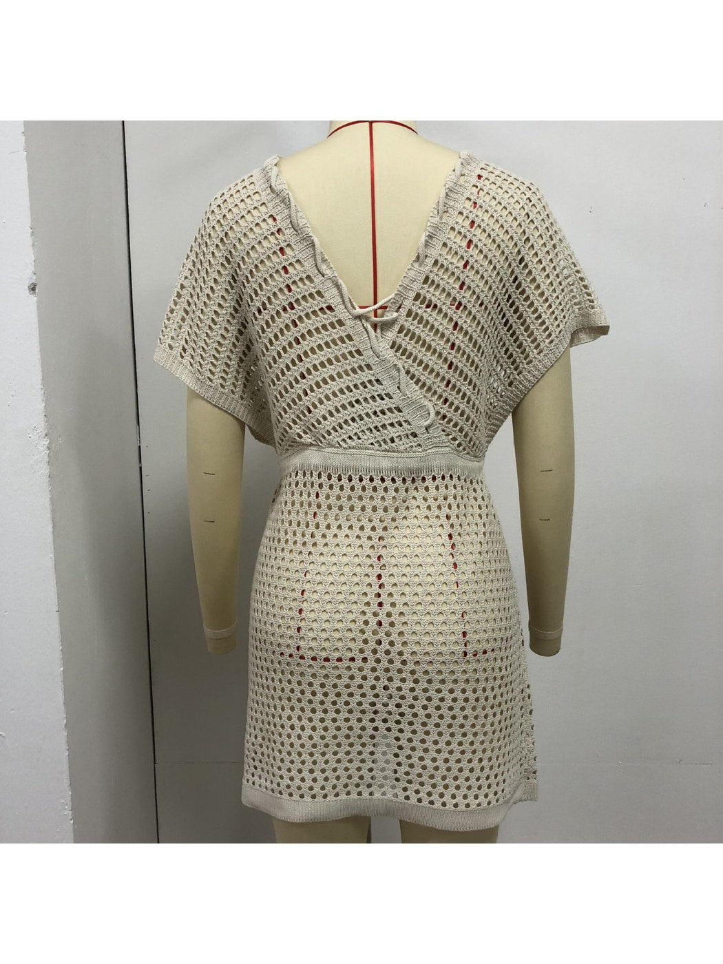 Crosa - Deep V Hollow Out Tie Front Beach Dress