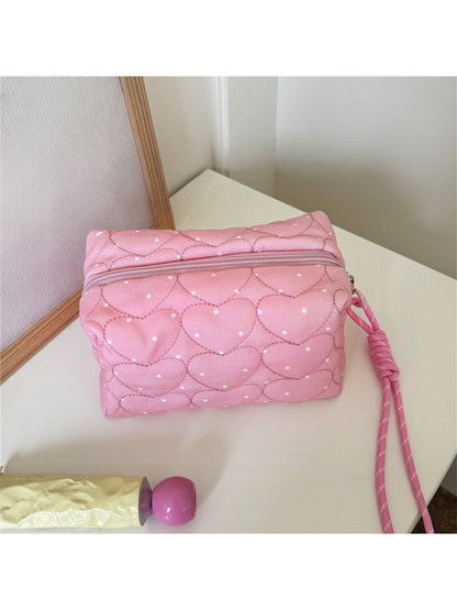 Cosbai - Polka Dots Print Heart Quilted Cosmetic Bag