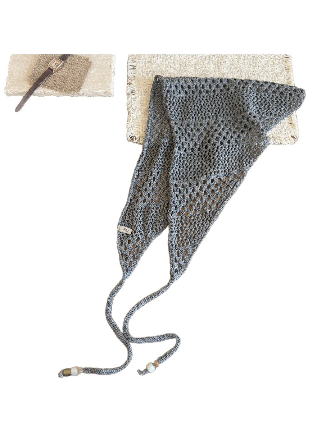 Scarvii - Solid Openwork Knit Triangle Scarf