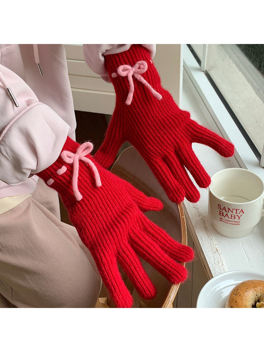 Gloving - Bow Accent Ribbed Wrist Coverage Gloves
