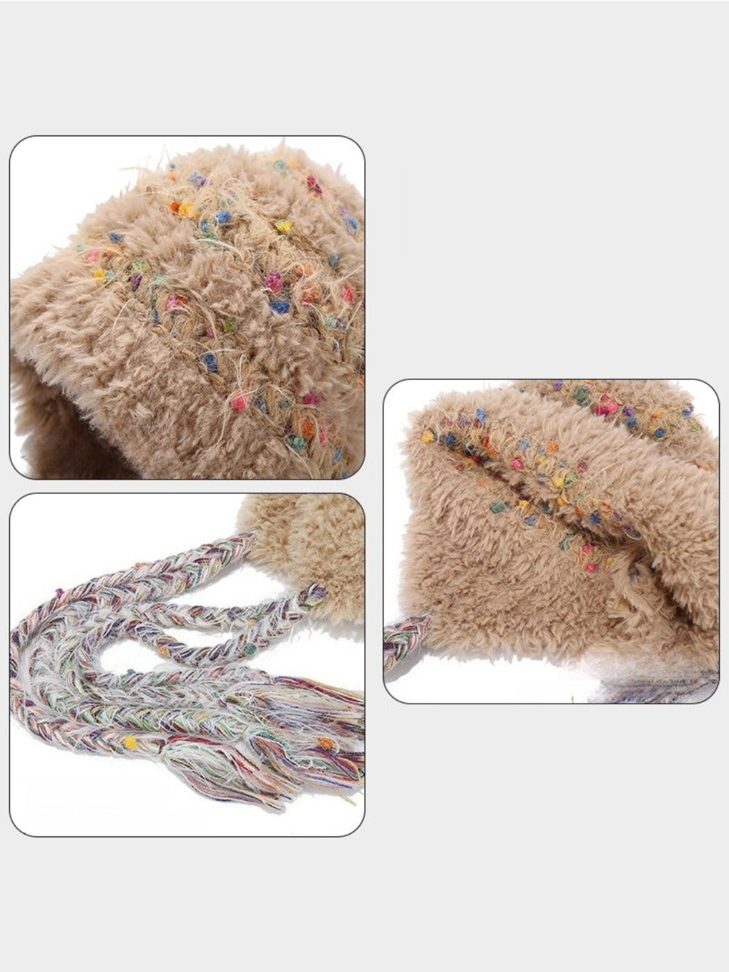 Haila – Plush Knitted Beanie with Colorful Dots & Earflap & Ties