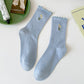 Rufia - Floral Embroidered Ruffled Mid-Calf Socks