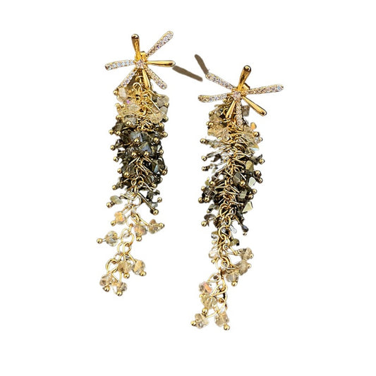 Earwish - Floral Long Fringe Earrings - Shiny & Delicate