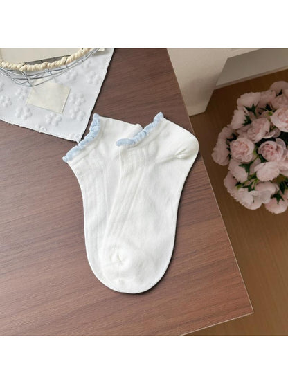 Rufia - Cartoon Dog Embroidered Striped Ankle Socks