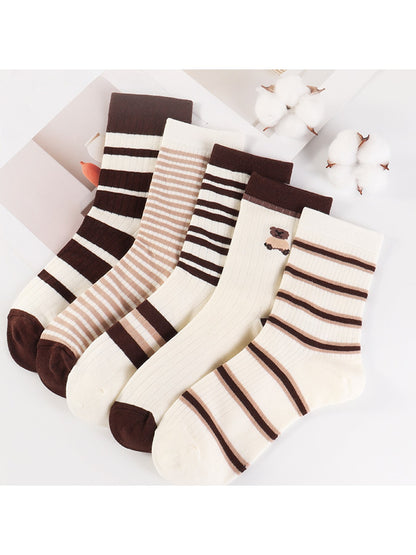 Rufia - Colorblock Striped and Bear Crew Socks